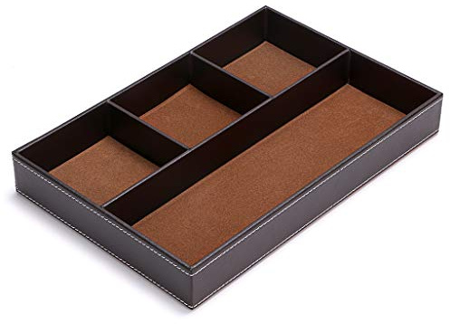 BTSKY 4 slots Desk Drawer Organizer, PU Leather Drawer Storage Organizer Divider for Office Desk Supplies Value Collection and Accessories Multi-Purpose Storage Desktop Organizer Tray(Brown)