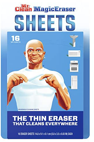 Mr. Clean Hojas de limpieza Magic Eraser, el poder de un borrador mágico en una hoja fina, flexible y desechable, 16 unidades