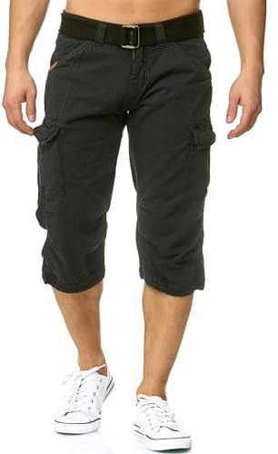 Indicode Herren Nicolas Check 3/4 Cargo-Shorts inkl. Gürtel | Herrenshorts aus Baumwolle Black, XXL
