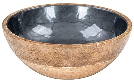 levandeo Skål 21 cm mangoträ, grå pärlemor, emaljskål, salladsskål, dekoration, serveringsfat, bordsdekoration, dekoration