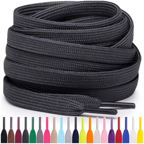 Miscly Cordones Planos para Zapatillas, Disponibles en Varias Tallas y Colores (Gris Oscuro, 114 cm)