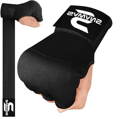 Box-Handbandagen Innenhandschuhe zum Schutz der Hände Lange Handgelenkriemen elastisch gepolstert Kampfsport-Kampfhandschuhe Boxsack-Trainings-Gel-Pratzen Muay Thai MMA Kinder (Schwarz, Kinder/Junior)