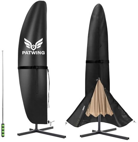 PATWING Sonnenschirm Schutzhülle, Ampelschirm Schutzhülle 2 bis 4 M, 600D Oxford schirmhülle, Schutzhülle Sonnenschirm hülle mit Stab für Ø 200 cm Ø 300cm Ø400 cm Sonnenschirm(190x30x81/46cm,600D)