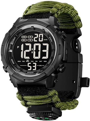 Militär Uhr Herren Sport Armbanduhr Herren Digital 5ATM Wasserdicht Outdoor Uhr Sportuhr Digital Uhr Armband Männer Military Watch Camouflage LED Chronograph 12/24 Stunden Coutdown Taktische Uhren