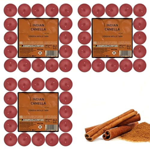 Sicignano Lumino Candele Profumate Cera Tea Light Indian Canella Confezione 75 Pezzi, Dimensione 3.8x1.9h cm, Durata 4 ore, Utili per Decorazioni Casa Cena Atmosfera
