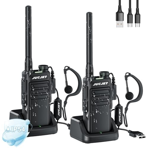 JUCJET EP-31 walkie talkie, Waterproof Walkie Talkie IP54, PMR446 License-free, 16 Channels, VOX, USB Charging BaseRechargeable Walkie Talkies(Black,2Pcs)