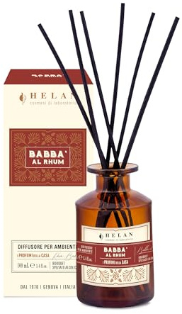 Helan Babbà al Rhum - Profumatore per Ambienti, Profumo Ambiente con Bastoncini per Diffusori con Pera, Vaniglia, Melassa e Cannella Idee Regalo Deodorante e Profumatori Ambiente 100 ml, Made in Italy