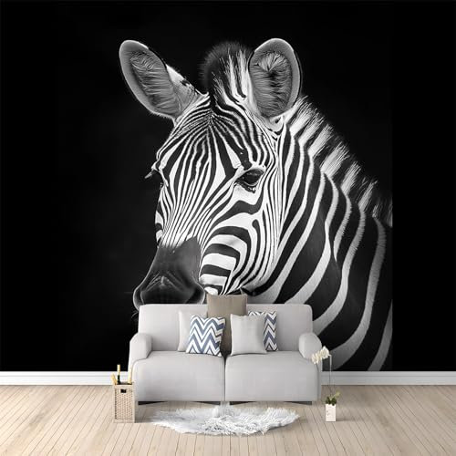 Photo Wallpaper Black and White Zebra Head Animal Non-Woven Wall Art 400 x 280 cm Wallpaper Murals Living Room Bedroom TV Backdrop Decoration Wall Covering Black
