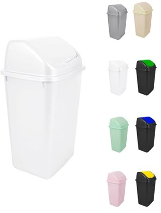 Jardin202 - Cubo de Basura con Tapadera Basculante - 30/50 Litros - Ideal para Hogar y Oficina | 30 L (Blanco)