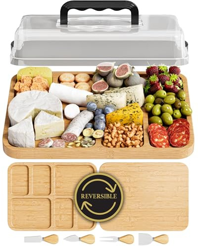 Trayful Charcuterie Board with Lid - Reversible, 2-in-1 Travel Portable Cheese Board for Picnics & Entertaining - Housewarming Gift Set Idea - Covered Snack Serving Tray - Large Food Platter