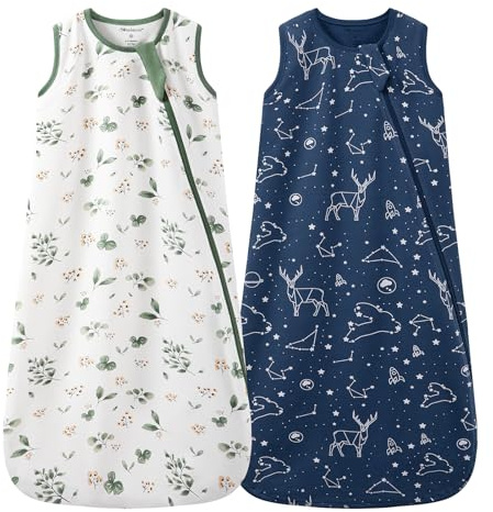 Mosebears Saco de Dormir de Algodón de 0,5 TOG para Bebés, Verano - para Niños y Niñas(Plant&Blue,M(6-12 Meses))