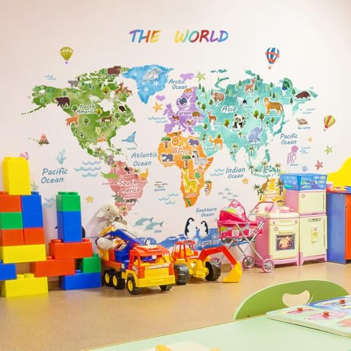 Fufuquare The World Animal Distribution Stora Väggklistermärken Vägg Klistermärke Vattentät Karta Väggklistermärken för Barnrum Förskola Klassrum