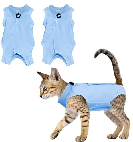 2PCS Cat Professional Recovery Suit, Anti-licking Cat Vest, E-Collar Alternative for Cats, Recovery Suit Post Surgery for Abdominal Wounds or Skin Diseases