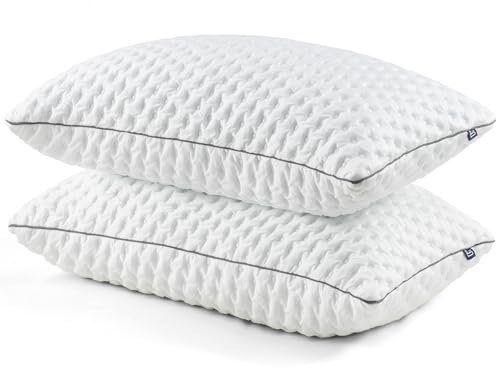 BedStory Juego de 2 almohadas de cama de 50 x 80 cm – Espuma viscoelástica triturada y fibra con relleno ajustable, suaves y transpirables para dormir, funda lavable