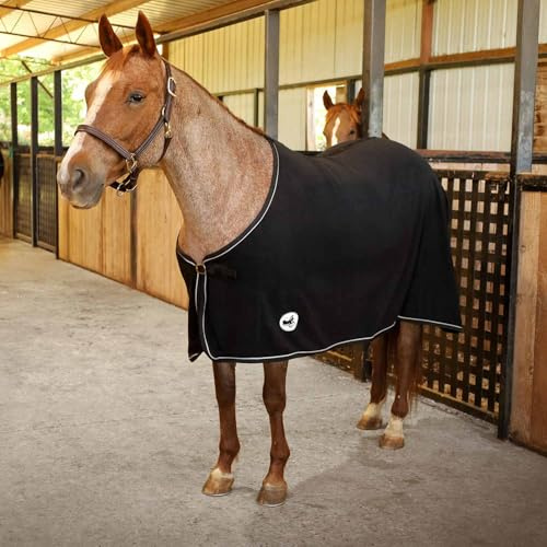 Jeffers Elite Fleece Cooler Blanket for Horses, 81 – Contoured Moisture Wicking Horse Cooler, Lightweight Breathable Fleece Horse Cover for Layering, Travel, Grooming & All Year Round Use - Black