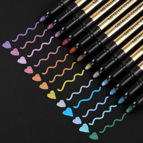 12 rotuladores metálicos de pintura acrílica para papel negro, pintura de roca, huevo de Pascua, Halloween, calabaza, tarjetas, metal, cerámica, copas de vino, manualidades, tarjetas, álbumes de