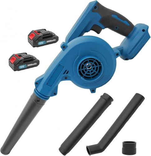 Laubbläser，Kompatibel mit Makita, mit 2x3000mAh Akku und Ladegerät，Akku-Gebläse Laubsauger 18V Ersatz 2-in-1 für Staubsammelfunktion, Staubsauger Von der Elektrikerüberwachung