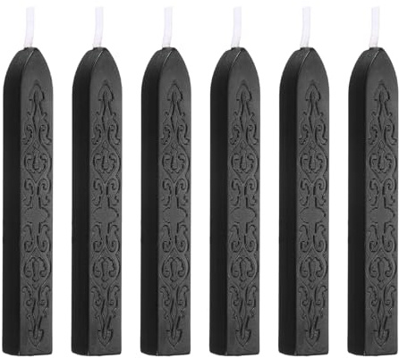 PATIKIL 6 st vaxpinnar, vaxförseglingspinnar med vekar vintage traditionell stil för stämplar kuvert brev bröllopsinbjudningar hantverk, svart