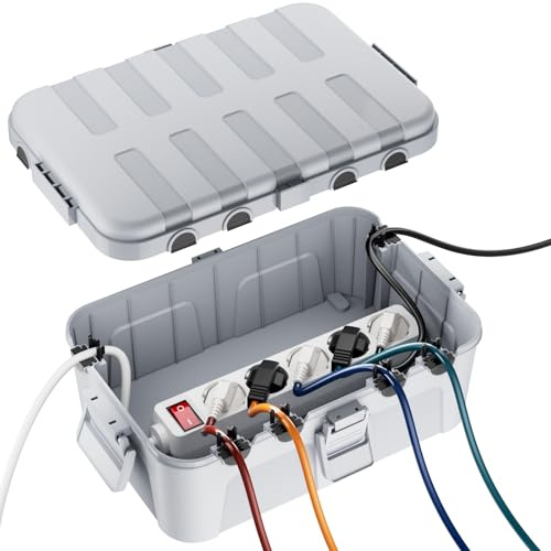 RESTMO Große Wasserdichte Kabelbox Outdoor, IP54 Verteilerdose Außen Wasserdicht, 32 x 22 x 13 cm Wasserdichte Box für Garten, Schutz von Verlängerungskabel, Steckdosenleisten, Außensteckern-Hellgrau