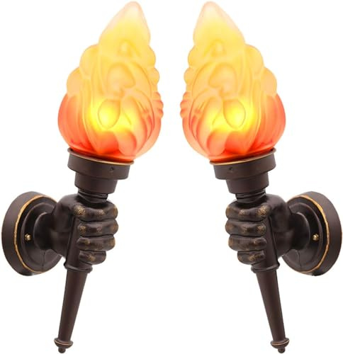 qudkdhs Juego de 2 Apliques de Pared Estilo antorcha, Estilo rústico, para Pasillo, de Bronce, Estilo Industrial Vintage, de Mediados de Siglo, para baño, Porche, Dormitorio, Pasillo y Entrada.