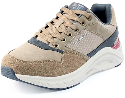 LEOSS ORIGINAL Zapatillas de senderismo para hombre, zapatillas de deporte con cordones, zapatos de calle, zapatos de ocio, zapatos de caminar, zapatos deportivos de piel, antideslizantes, caqui, 44