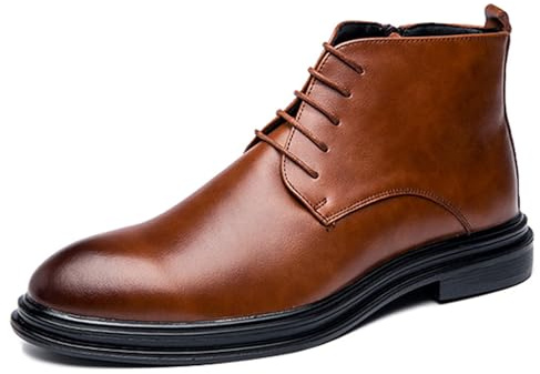 LMUIPMAA Stivali Stringati Uomo Scarpe Eleganti Pelle Invernali Stivaletti Oxford Classici,Marrone,44 EU
