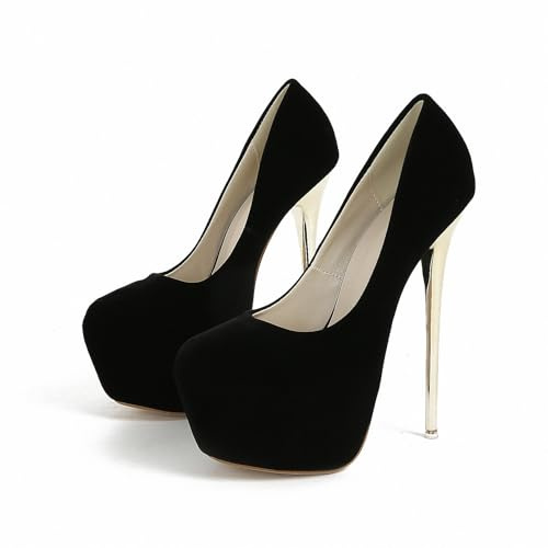 Zapatos de Tacón Alto Plataforma Mujer-Stilettos Bombas con Textura Brillante y Aterciopelada-Punta Redonda Slip-on Hebilla-Elegantes Sexy para Jean Vestidos Fiestas Citas Bodas San Valentín