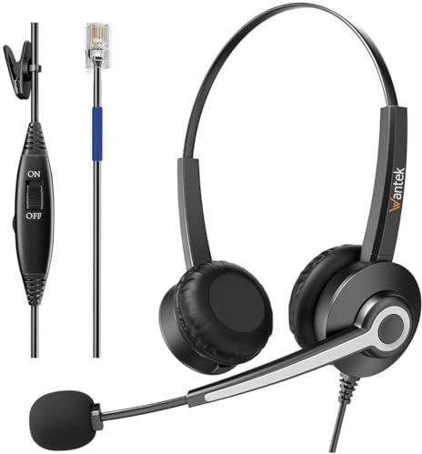 Wantek Auriculares de teléfono RJ9 monoaurale con micrófono de cancelación Ruido, Auriculares Cable para Cisco 7940 7942 7960 7971 Office IP teléfono Plantronics M10 M12 M22 Amplificadore