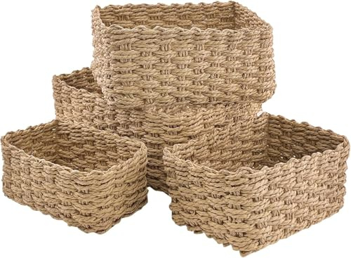 Aufbewahrungskorb Badezimmer 4er Set, Geflochtene Regalkörbe aus Papierseil
