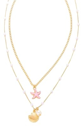 IMINI snäcka sjöstjärna hänge halsband för kvinnor, guldton lager pärla pärlor boho smycken – läcker justerbar kedja, sommar strand semester gåva
