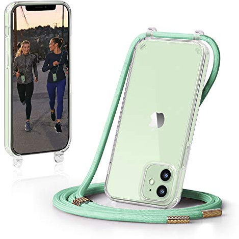 GOODVISH Handykette kompatibel mit Apple iPhone 11 6,1 Display, Necklace Hülle mit Band Handyhülle für zum Umhängen,Transparent Case mit Schnur Schutzhülle mit Kordel iPhone 11, Grün