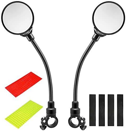 2 Pcs Bike Mirrors, KUMARS Universal Motorcycle Motorbike View Mirror 360° Rotatable Handlebar Bicycle Wing Mirror with [16pcs Bike Reflective Stickers] Scooter Side Mirrors Bicycle Rearview Mirror