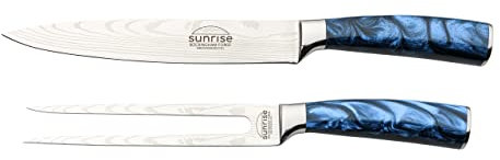 Rockingham Forge Sunrise Collection Carving Knife and Fork Set, Premium Stainless Steel with Resin Handles, Blue RF-2120/2BL