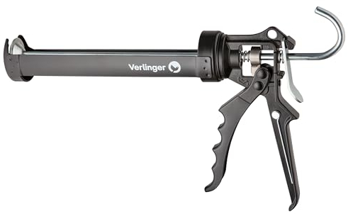 VERLINGER Kartuschenpresse Silikonpresse Silikonpistole Kartuschenpistole Silikonspritze Silikon Pistole Schubverhältnis 18:1 Für Kartusche 280-310 ml Silikon Acryl Klebstoffe Stahl Aluminium Schwarz
