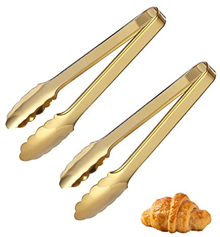 Lot de 2 pinces de cuisine de 22,9 cm, pinces de cuisine pour buffet, pinces de service en acier inoxydable, ustensiles de cuisine pour griller, barbecue, salade, glace (champagne doré)