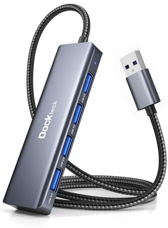 Dockteck USB Hub 3.0 Ultra Flacher Datenhub mit Nylon Geflochten Verlängerungskabel 60cm,Mehrfach USB 3.0 Verteiler für MacBook,Mac Pro,Surface Pro,XPS,Notebook PC,USB Flash Drives