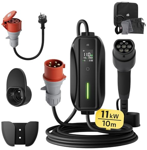 dé Wallbox 11kw [Trifase| 10m| 6-16A] Cavo Ricarica Auto Elettrica Tipo 2 con Potenza di Ricarica Regolabile, Stazione Carichino Auto elettrica Mobile Compatibile con Model Y, e-tron e Altri EV/PHEV