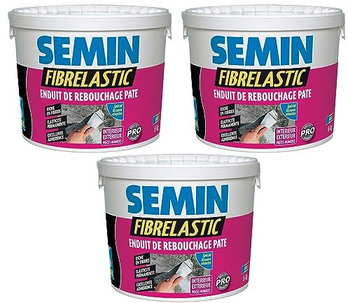 Enduit de Rebouchage Élastique Fibrelastic à Base de Fibre de Verre pour Fissures Vivantes, Intérieur/Extérieur, seau de 5 kg, Lot de 3