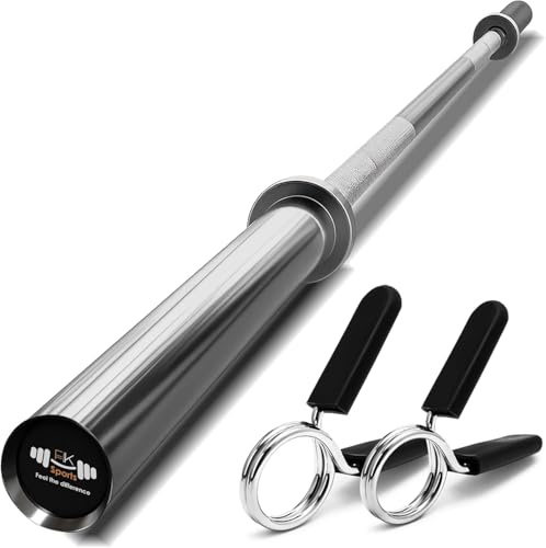 FK Sports 5Ft Olympic Barbell Bar 2 Standard Weight Lifting Chrome Finished Bars, Anti-Slip Hand Grip Barbell Gym Strength Training Fitness 4Ft, 5Ft, 6Ft And 7Ft (5 ft)
