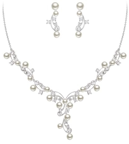 EVER FAITH Parure de bijoux de mariage pour mariée avec collier et boucles d'oreilles en imitation zircone pour femme, 43 cm, Perle Zircon cubique perle