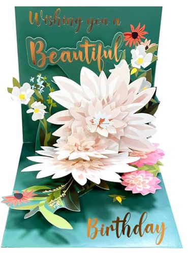 Hierein Birthday Cards for Women, 3D Lotus Pop Up Happy Birthday Card | Birthday Greeting Cards for Female Mum, Daughter, Mum, Wife, Sister, Granddaughter, Gift Card With Envelope