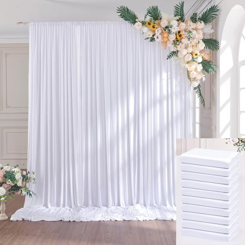 15 x 3 m Blanco Cortina de Fondo de Boda, 6 Paneles de 1,5 m × 3 m Anti - Arrugas Suave Seda poliéster Foto telón de Fondo decoración de cumpleaños, Fiesta Nupcial Ducha fotografía