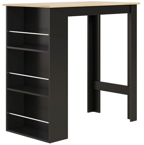 HOMCOM Table de Bar Table Haute de Cuisine Mange-Debout comptoir - dim. 112L x 57l x 106H cm - 3 étagères - Noir