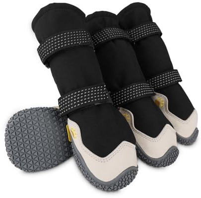 Hundeschuhe,4 Stück Hundeschuhe Pfotenschutz, Kurzer Stil wasserdichte Hundeschuhe Mit Rutschfester Gummisohle und reflektierenden Riemen, Atmungsaktiv Hundestiefel, Dog Shoes (Schwarz&Weiß, 6#)