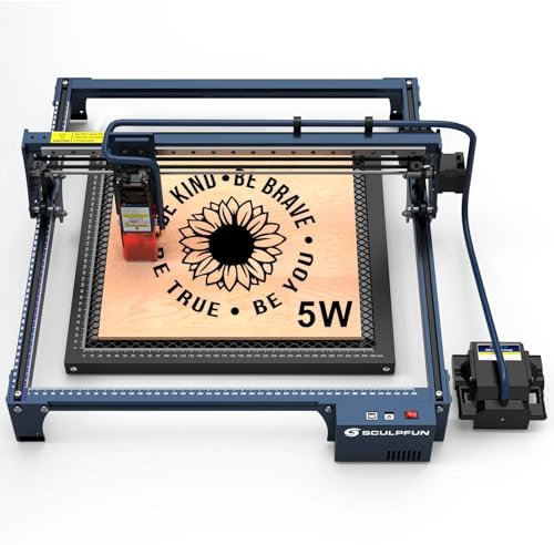 SCULPFUN S30 5W Lasergravyrmaskin, automatisk luftassisterad med 400 x 400 mm laserbikakeplatta, lasergravyrmaskin 60 W laser 5 W uteffekt 0,06 mm graveringsnoggrannhet