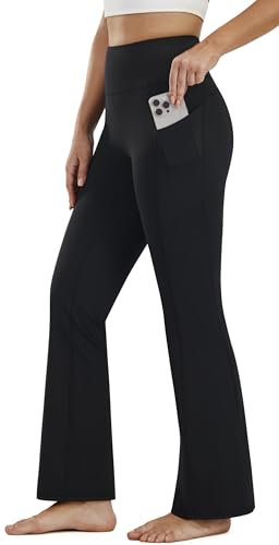 Persit Yogahose Damen Jazzpants, High Waist Sporthose Schlaghose Bootcut Freizeithose - (M, Schwarz, 74 cm)