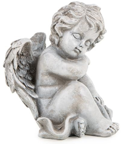 Logbuch-Verlag Grabengel schlafender Engel grau sitzend zum Hinstellen Grabdekoration Grab wetterfest 11,5 x 10 x 13,5 cm Deko