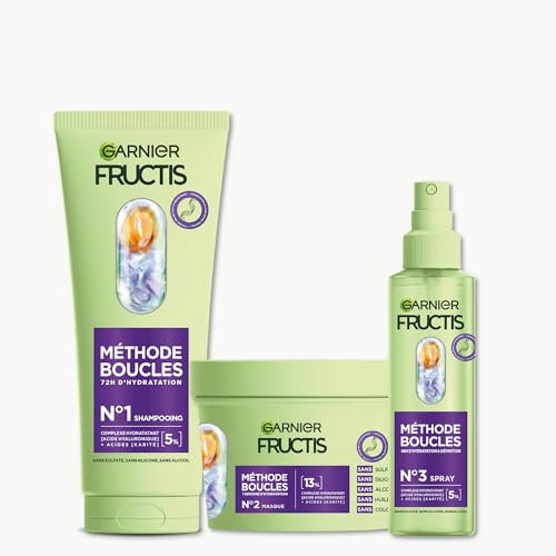 Garnier Fructis Metodo Riccioli Routine Shampoo, Maschera, Spray Idratante con Acido Ialuronico e Burro di Karité