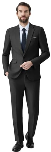 Autsel Trajes para Hombre de 2 Piezas Slim Fit Vestido de Novia Traje de un Botón Suits de Negocios Chaquetas Pantalones Negro XL