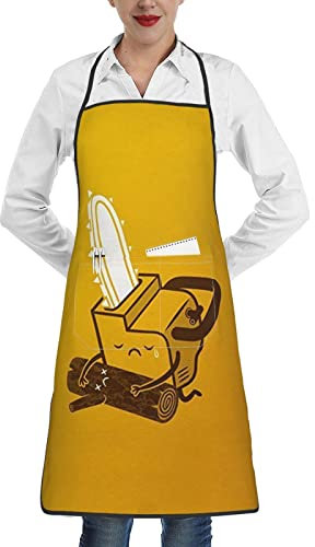 ESNAIUVCD Tablier unisexe avec imprimé scie à chaîne pour adulte, tablier de cuisine pour la cuisine, la pâtisserie, le jardinage, tablier de chef d'hôtel, blanc, taille unique